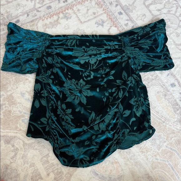 Free People Teal Floral Off-Shoulder Blouse - Picture 1 of 3